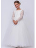 Long Sleeve Ivory Lace Tulle Flower Girl Dress